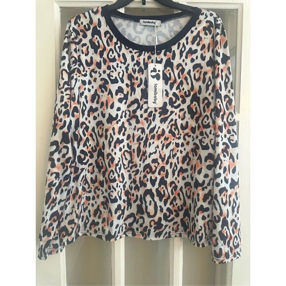 Women's Long Sleeve Pullover Tunic Top leopard print XL Casual Shirt Blouse - Picture 5 of 8